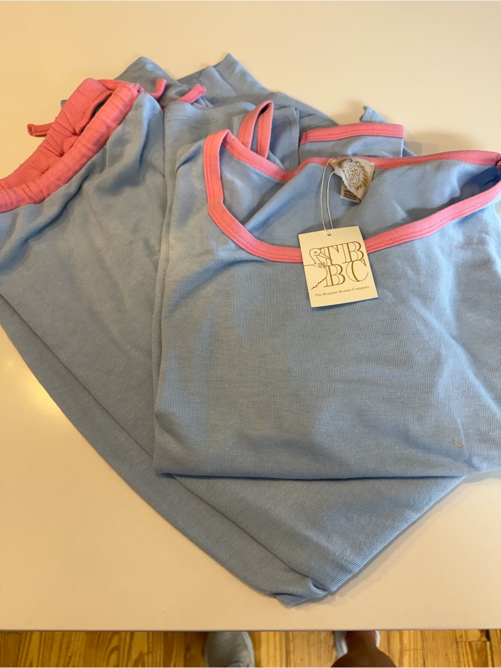 The Beaufort Bonnet Company Light Blue and Pink Trim Pajama Set